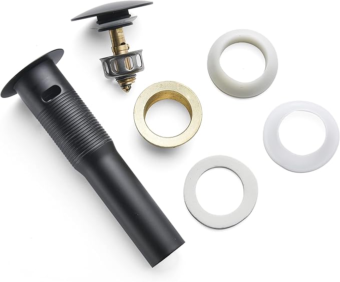 Rockgoya Bathroom Sink Drain,Drain Stopper Bathroom Sink Without Overflow,Pop Up Drain Assembly with Detachable Strainer Basket,Built-in Anti-Clogging Strainer,Stainless Steel Mattle Black