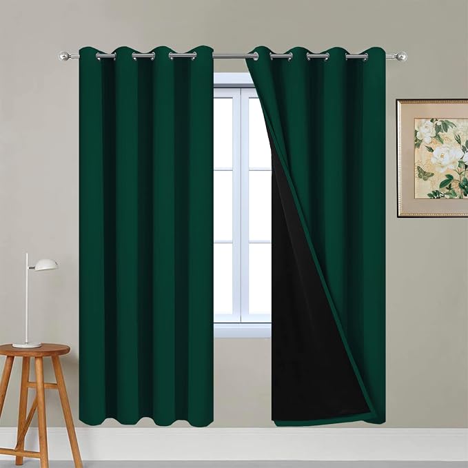 Yakamok 72 Inch Lengt 100% Blackout Thermal Insulated Curtains, Noise Reduction