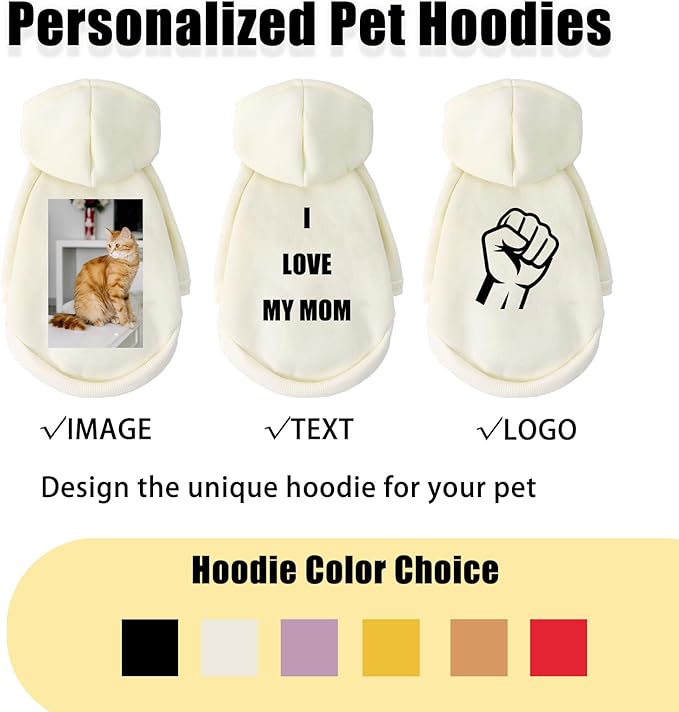 Custom Dog Hoodie, Personalized Sweatshirt with Photo Text Name Logo, Customized Hooded Sweater for Small Medium Large Dogs & Cats (Beige, XXXX-Large)