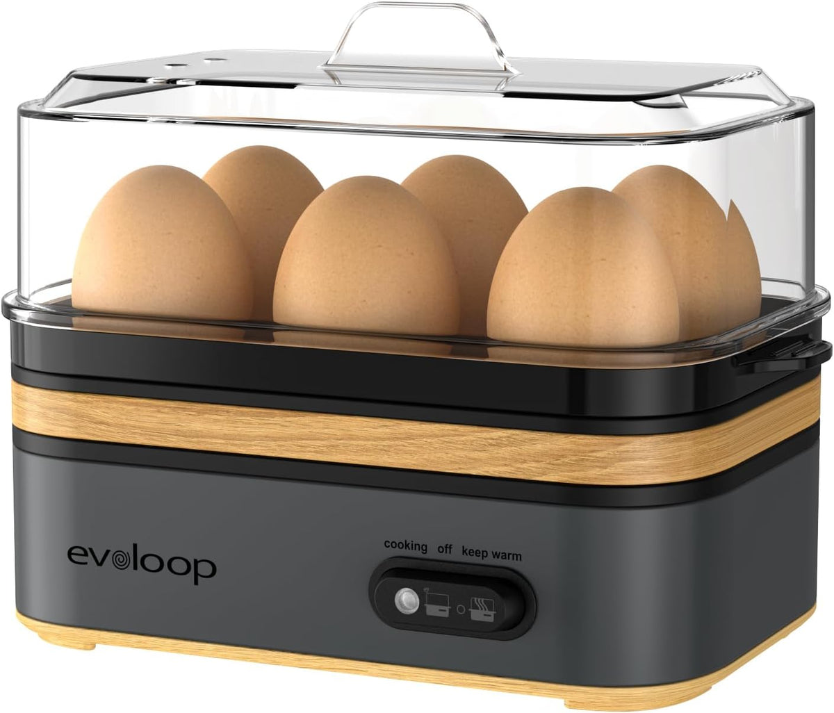 Evoloop Rapid Egg Cooker Electric 6 Eggs Capacity, Soft, Medium, Hard Boiled, Poacher, Omelet Maker Egg Poacher With Auto Shut-Off, BPA Free