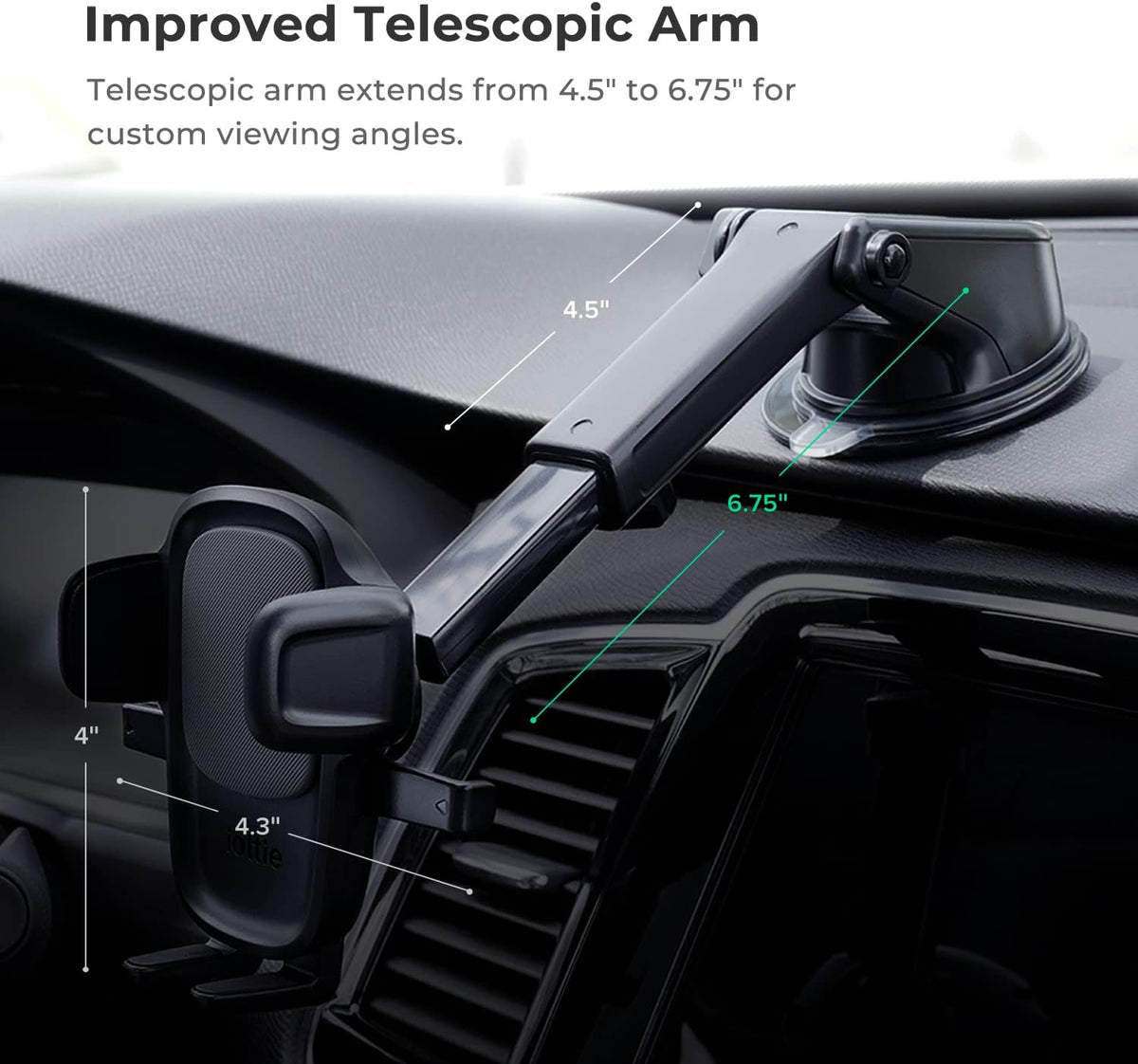 iOttie Easy One Touch Signature Dashboard & Windshield Universal Car Mount Phone Holder Desk Stand with Suction Cup Base and Telescopic Arm for iPhone, Samsung, Google, More Smartphones