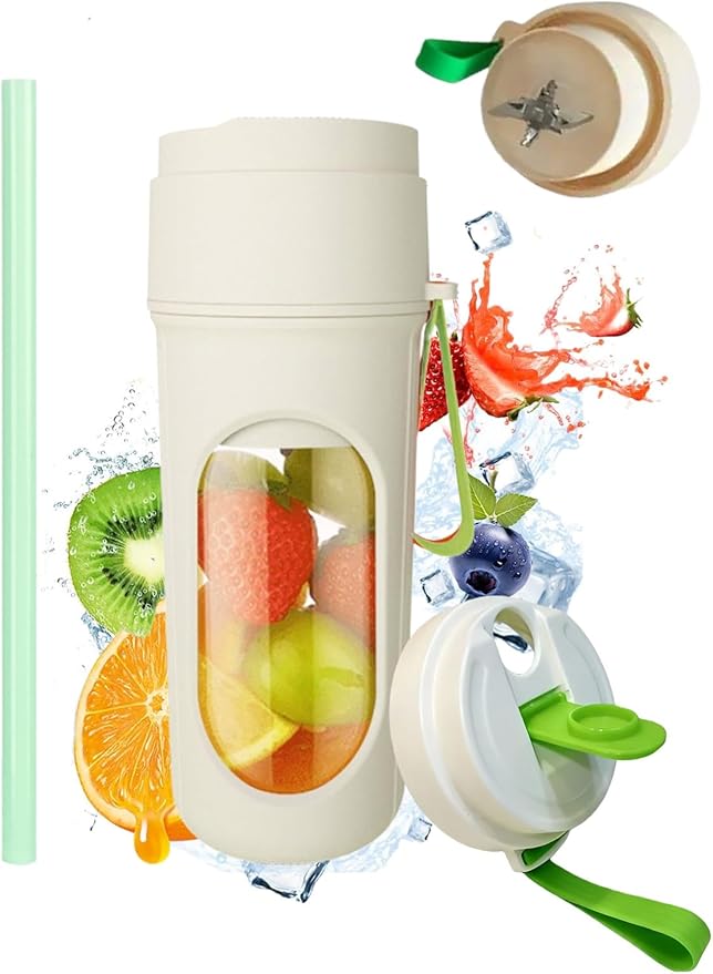Portable Blender Cup, 15oz Mini Juicer, Shake and Smoothie Maker, Upgraded 2 Lids (Juicing & Drinking), 12 Blades, Usb Rechargeable Blender for Camping/Travel/College dorm (Green)
