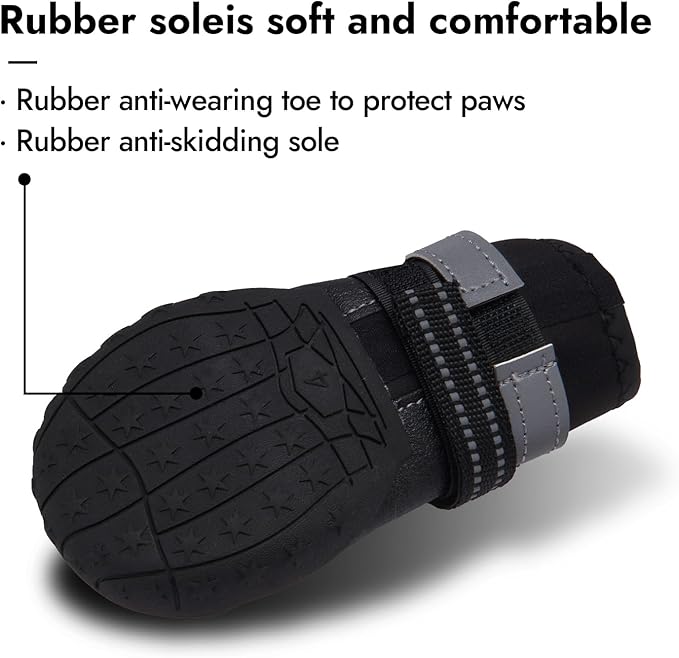 Dog Shoes, Waterproof Dog Boots & Paw Protectors with Anti-Slip Sole, 4pcs/Set Pet Dog Booties, Reflective Dog Shoes for Small Medium Large, Winter Snowy Summer Hot Pavement (Black, 4# (S))