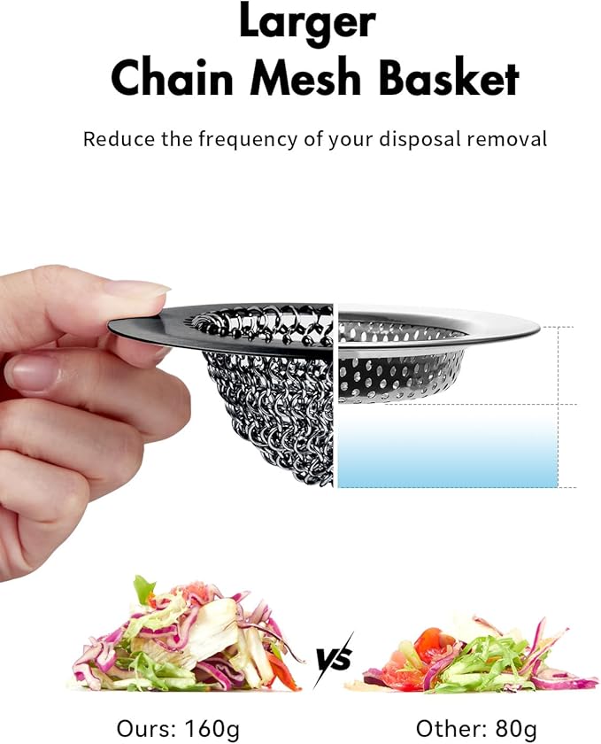Wokdada Black Kitchen Sink Strainer, Flippable Mesh Sink Drain Strainer, 304 Stainless Steel Sink Screen, Easy Clean Large Basket Strainer, Garbage Disposal Cover Fit for Standard Kitchen Drain