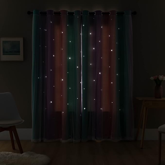 XiDi Curtains for Bedroom Kids Rainbow Pink Purple Green Curtains for Girls