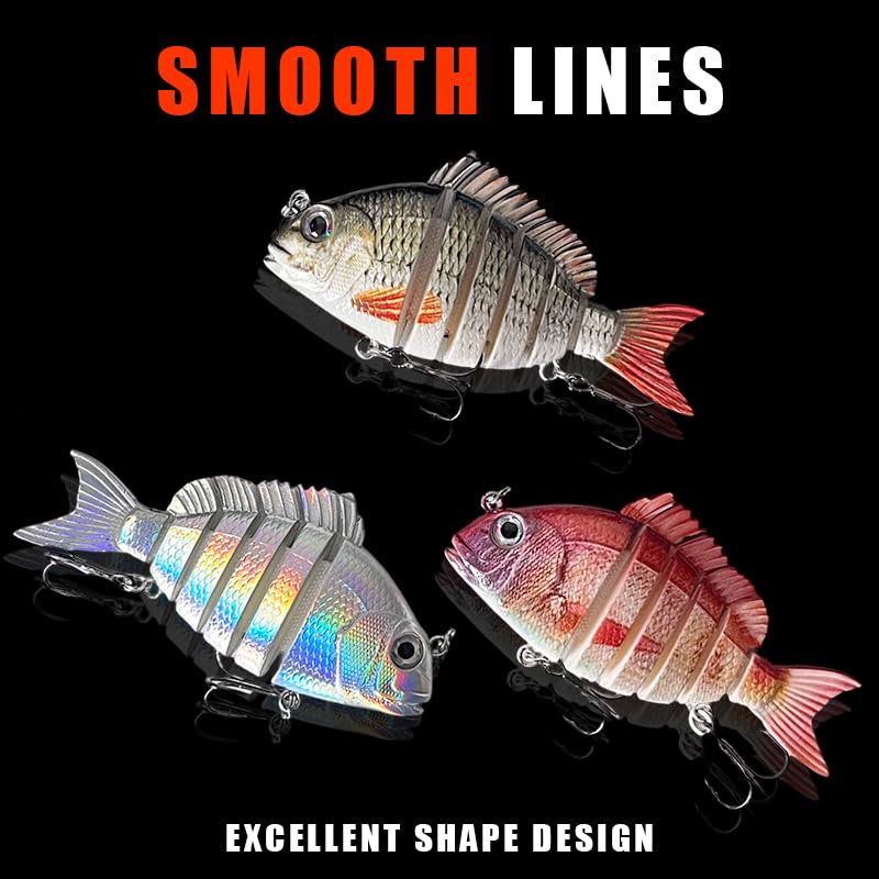 3pcs Multi-Jointed Panfish Bluegill Swimbait Hard Sinking Bass Fishing Lure with Sharp Treble Hooks, Lifelike Fishing Lures for Bass Trout Walleye Crappie, Amazing Swimbaits Gift - color: 02-3.15inches