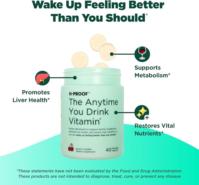 The Anytime You Drink Vitamin, Liver Health & Immunity Support with Electrolytes, Milk Thistle, and Vitamins B & C - 40 Chewable Tablets (20 Servings), Vegan, Black Cherry