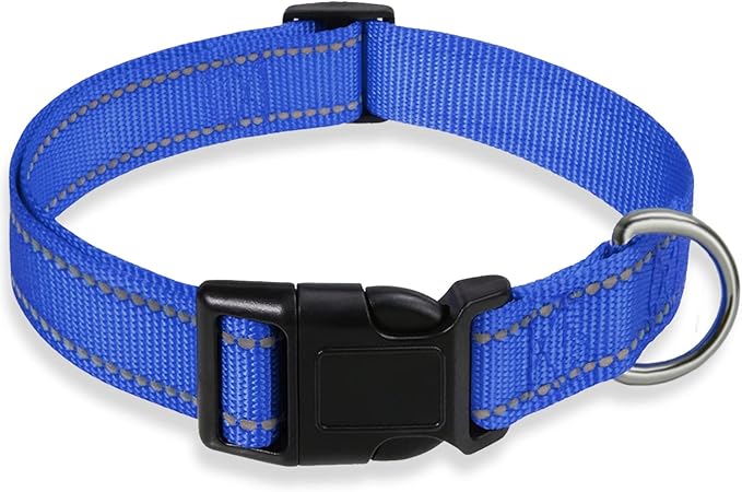 Reflective Dog Collar with Buckle Adjustable Safety Nylon Collars for Small Medium Large Dogs, Navy Blue M