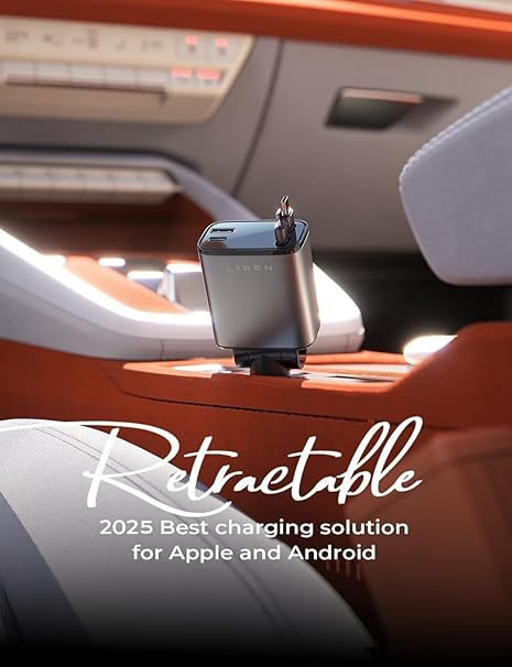 LISEN Retractable Car Charger, Birthday Gifts for Men Tech Gadgets 2026, 69W Cars Adapter USB C Fast Charger for iPhone 17, Car Accessories for Men Women Drivers, for iPhone 17 Pro Max Air 16 15 14 13