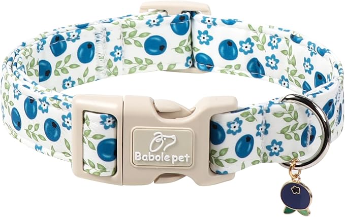 Spring/Summer Dog Collar for Large Dogs - Fresh Blueberry Girl Boy Dog Collars, Soft Lightweight Puppy Collar, Breathable Adjustable Male Female Fruit Floral Dogs Collars L