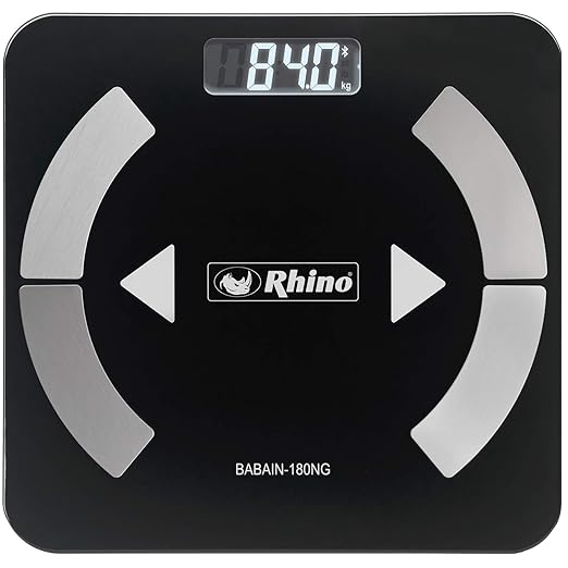 RHINO Smart Scale for Body Weight, High Precision, Bluetooth, Fitdays App, iOS and Android, Bathroom Wireless Machine for Fat, Muscle, BMI, 14 Body Indicators, 400lb (Black)