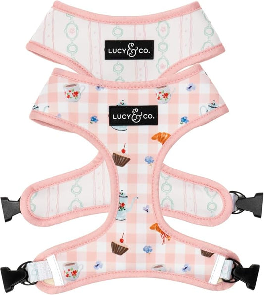 Lucy & Co. Sipping Slowly Reversible Dog Harness, Adjustable Comfort Fit with Dual Leash Attachments, Small