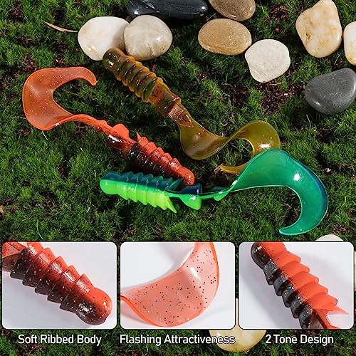 Dr.Fish 10 Pack Grub Fishing Lures 4" Soft Plastic Baits Worm Grub Bass Fishing Lures Swimbait Walleye Saltwater Freshwater - color: Chartreuse/Green