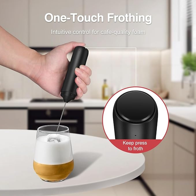 Milk Frother Handheld Rechargeable, Frother Wand with Storage Cover, Drink Mixer and Foamer for Coffee, Electric Whisk for Latte, Cappuccino, Matcha, Hot Chocolate, Protein Powder