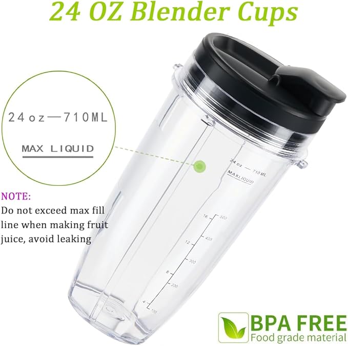 Replacement 24oz Blender Cup with Sip & Seal Lid For Nutri Ninja BL450 BL456 BL480 BL482 BL640 BL642 BL682 BN401 BN751 BN801 Foodi SS101 SS151 SS351 SS401 Ninja Blender Auto IQ Blade, 3-Pack