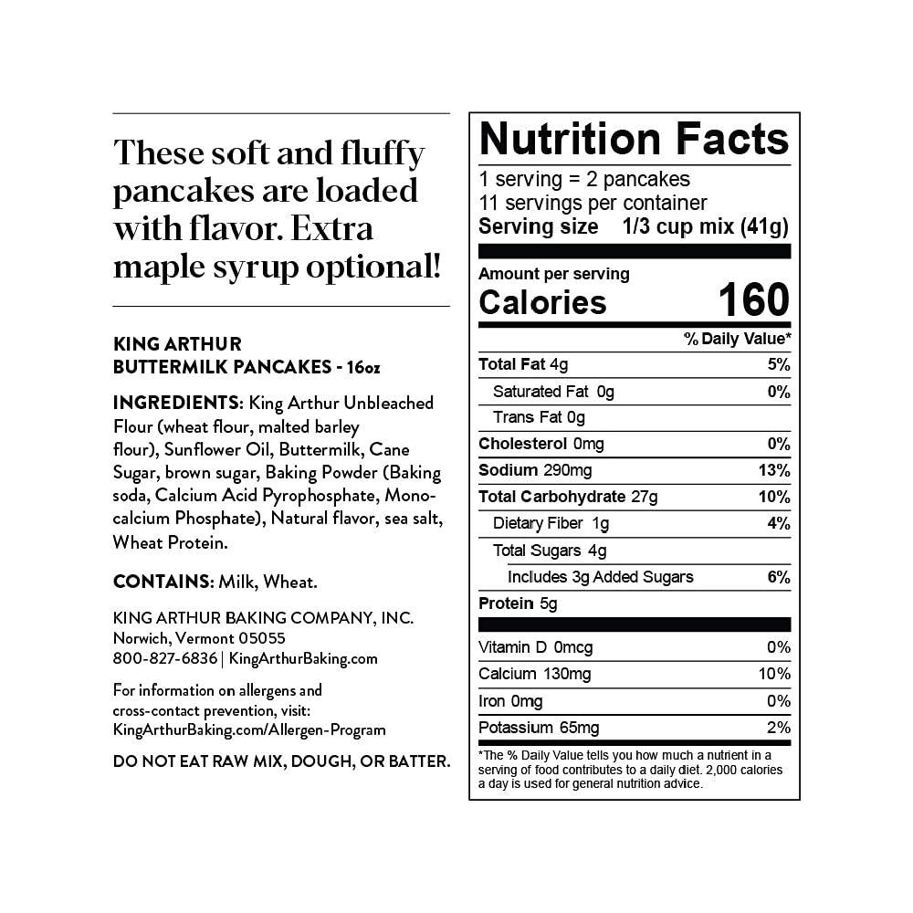 King Arthur Buttermilk Pancake Mix Just Add Water, Sourced Non-GMO, Certified Kosher, 16 Oz