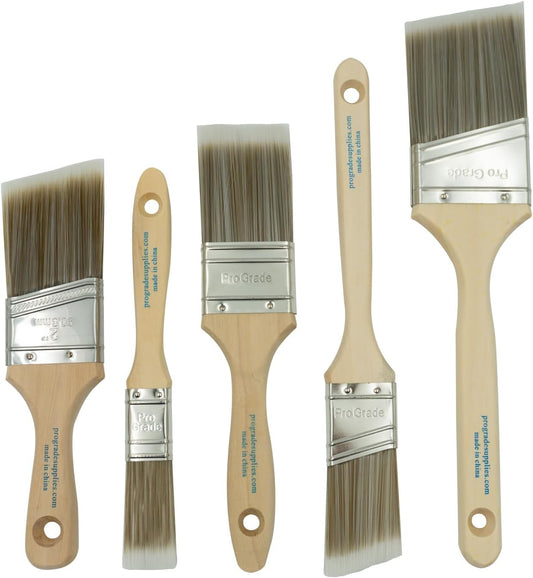 Pro Grade, Paint Brushes, 5-Piece, Paint Brush Set: Flat & Angle Brushes for Latex and Oil Paints, Stains, Interior & Exterior Home Improvement