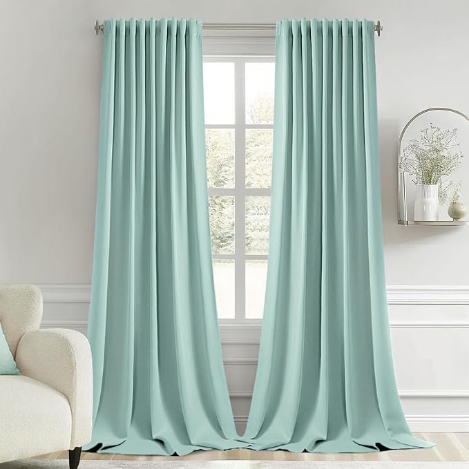 MIULEE Aqua Back Tab Blackout Curtain 96 Inch Long 2 Panels Set