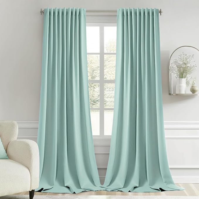 MIULEE Aqua Back Tab Blackout Curtains 108 Inch Long 2 Panels Set
