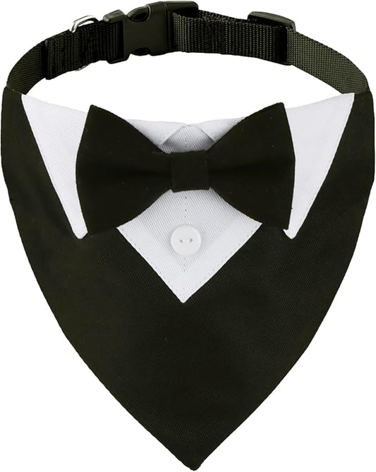ADOGGYGO Formal Dog Tuxedo, Wedding Dog Collar with Bow Tie, Adjustable Pet Wedding Collar Bandana for Small Medium Large Dogs (Small, Black)