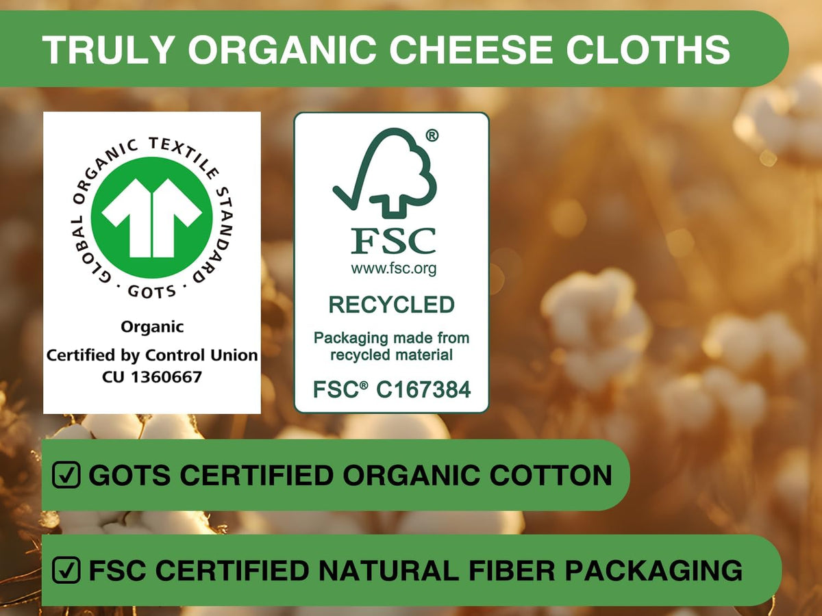 Organic Cheese Cloths, GOTS Certified, Grade 100, 36x36Inch, Reusable Cheese Cloth with Closed Edges Fabric Fine Mesh Cloth, Unbleached Cotton Muslin Cheesecloth for Straining,Cooking,Crafts - 9 Sq.Ft
