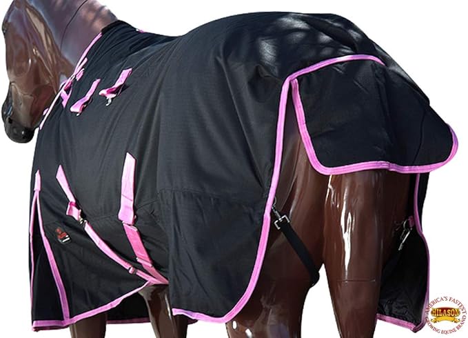 HILASON Black with Pink Trims 78 Inch 1200D Winter Waterproof Poly Horse Turnout Blanket Belly Wrap