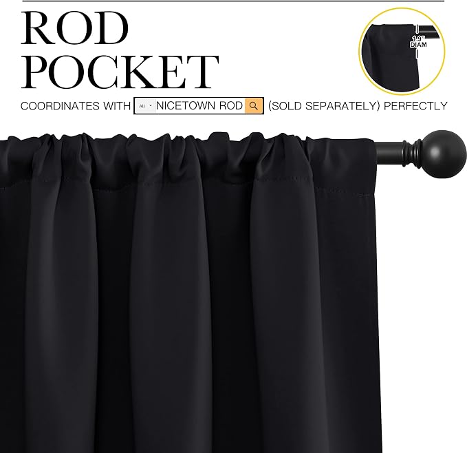 NICETOWN Black Blackout Curtain Blinds