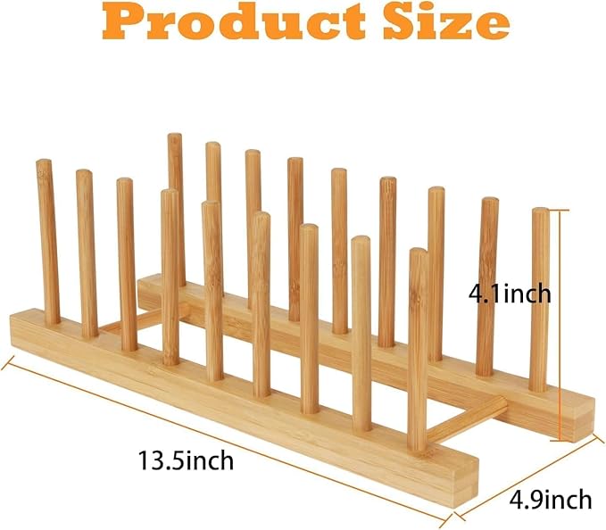Bamboo Dish Drying Rack Kitchen Cabinet Organizer, Plate Pot Lid Organizer, Wooden Drying Rack Stand Drainer for Dish, Pots, Lids, Bowls, Cups, and Cutting Boards and Books (2PCS)