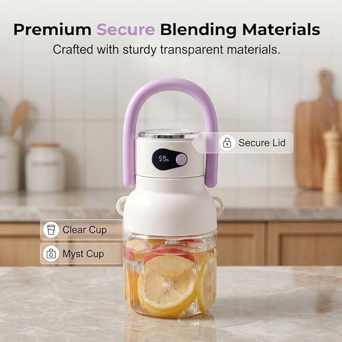 Portable Electric Juicer Cup, USB-C Rechargeable Personal Juicer with Stainless Steel Blades, Food Grade Blender for Fruits Protein Shakes Home Outdoor Travel Use (500ML pink)