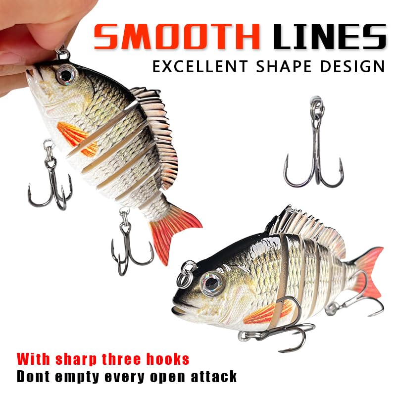3pcs Multi-Jointed Panfish Bluegill Swimbait Hard Sinking Bass Fishing Lure with Sharp Treble Hooks, Lifelike Fishing Lures for Bass Trout Walleye Crappie, Amazing Swimbaits Gift - color: 02-3.15inches