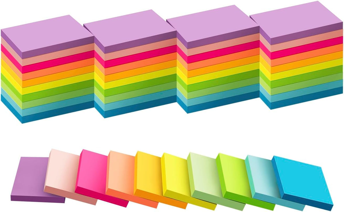 (50 Pads) Sticky Notes 1.5x2, 10 Colors Self Sticky Notes, Sticky Pads, Recyclable, Self-Stick Pads, Easy to Post for Home, Office, Notebook