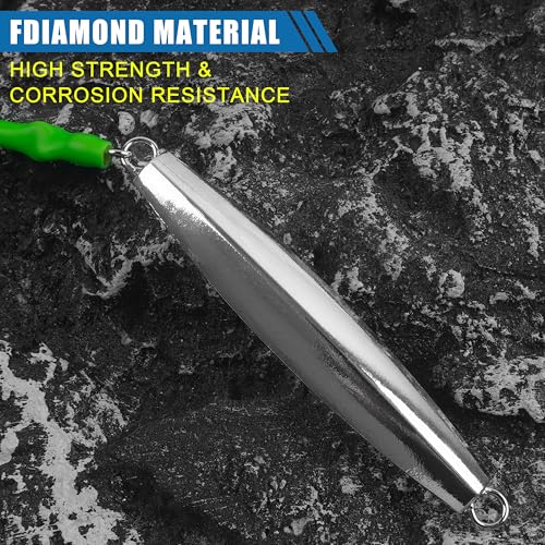 Diamond Jig Saltwater Fishing Lures Casting Jigging Spoon with Tube Tail Stainless Steel Hooks Trolling Lures Striped Bass Metal Jig for Deep Sea Surf Fishing Bottom Dragging Sinking - color: Green, size: 3 oz