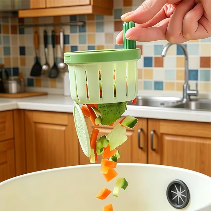 Cactus Kitchen Sink Drain Strainer, 2026 Upgrade Press Automatic Dumping Basket, Multi-Functional Anti-Clogging Kitchen Drainer With Lifting Handle (Green)