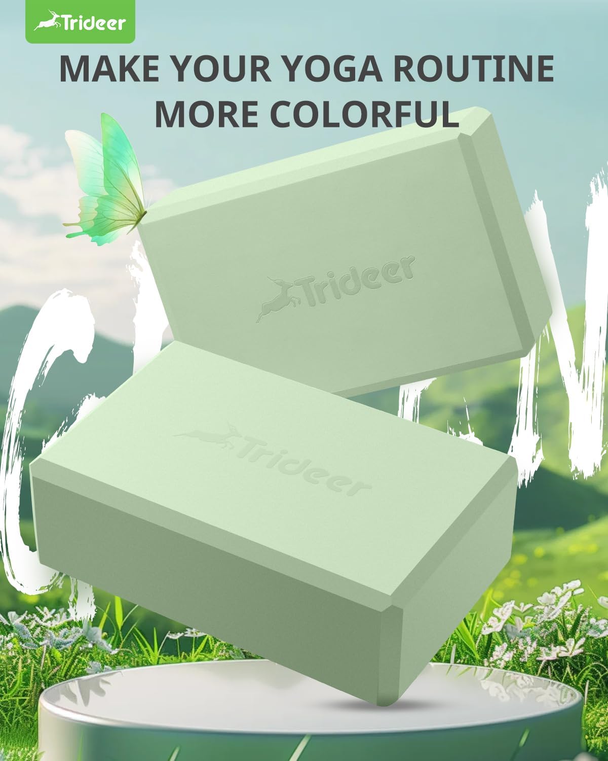Trideer Yoga Blocks 2 Pack, Soft Non-Slip Foam Blocks with Beveled Edges for Alignment and Stretching in Yoga, Pilates, and Dance - Supportive, Lightweight, Odor Resistant, Latex-Free
