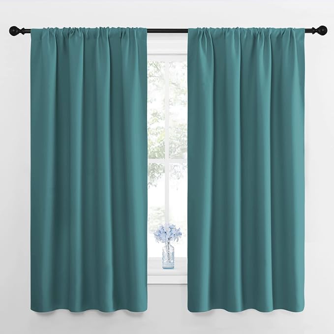 NICETOWN Window Curtains for Bedroom, Sea Teal, 2 Panels, W42 x L48 -Inch