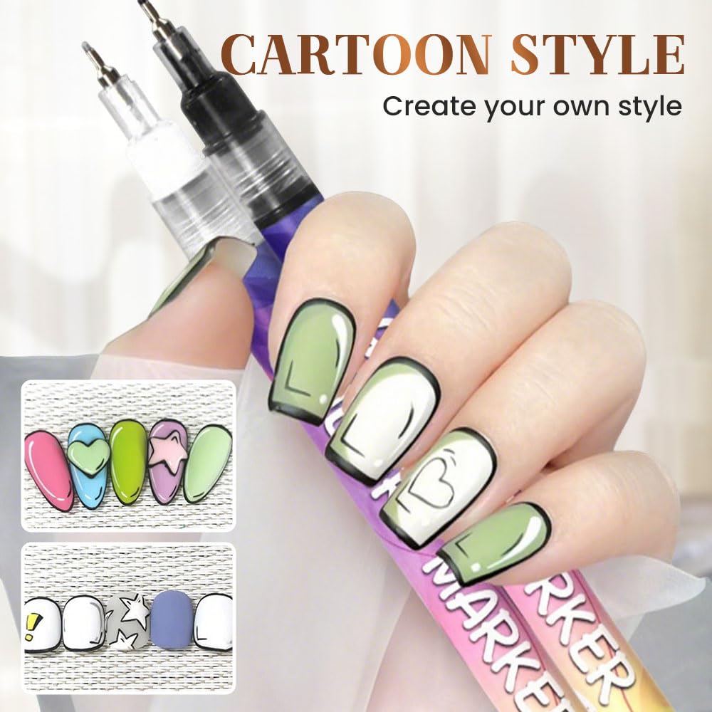 12 Colors Nail Art Pens Set, 3D Nail Art Markers Doodle Pen for Kids Adults, Nail Art Tools for Polishing Dotting Painting Liner DIY (1 set)