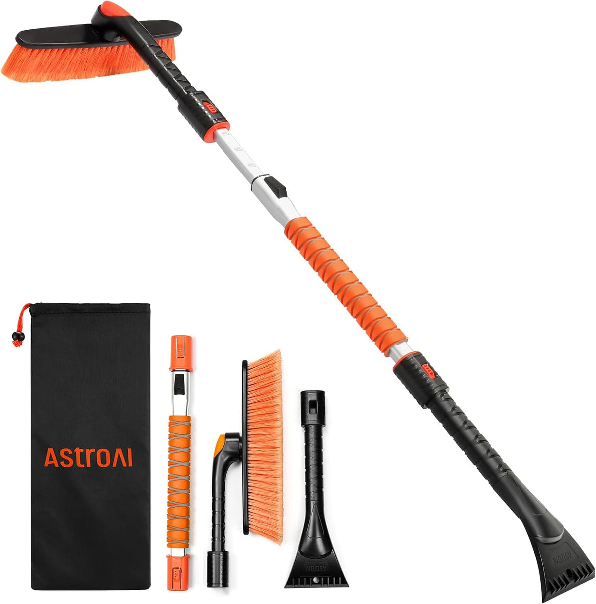 AstroAI 47.2" Ice Scrapers for Car Windshieldand Extendable Snow Brush with Foam Grip and 360° Pivoting Brush Head for Christmas Car Auto Truck SUV(Orange)