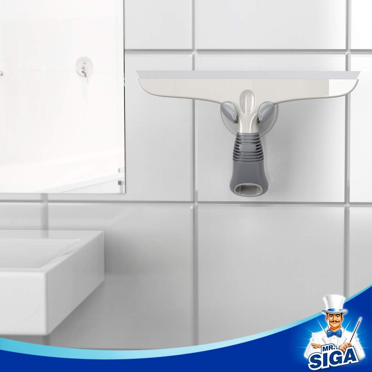 MR.SIGA Multi-Purpose Silicon Squeegee for Window, Glass, Shower Door, Car Windshield, Heavy Duty Window Scrubber, Includes Suction Hook, 10 inch, White & Gray, 1 Pack