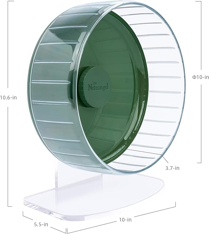 Niteangel Super-Silent Hamster Exercise Wheels: - Quiet Spinner Hamster Running Wheels with Adjustable Stand for Hamsters Gerbils Mice Or Other Small Animals (M, Dark Green)