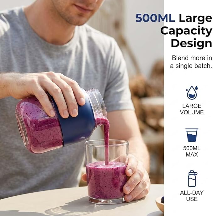 Portable Wireless Juicer Cup, 2026 New Personal Blender, Portable Juice Blender for Outdoor Use, Rechargeable Mini Blending for Travel, Fruit Juicer Cup for Office Workers (1)