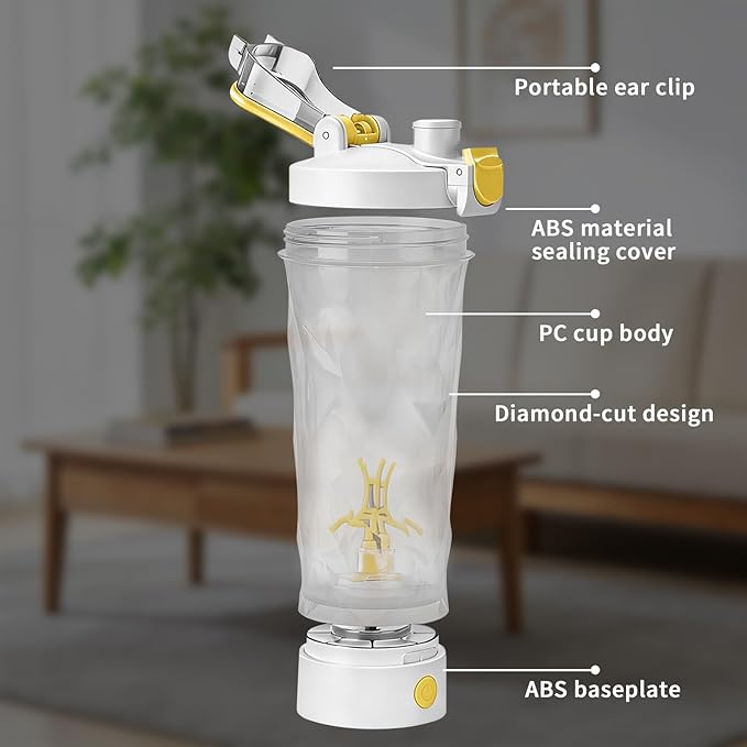 Premium Electric Protein Shaker Bottle, Sports Nutrition Mixer, Electric Water Shaker (White)
