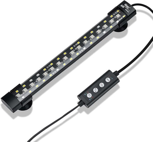 hygger 24/7 Mode Submersible Aquarium LED Light, Full Spectrum Hidden Fish Tank Light with 3 Rows Beads 7 Colors Auto On Off Sunrise-Daylight-Moonlight, Adjustable Timer Brightness 8W