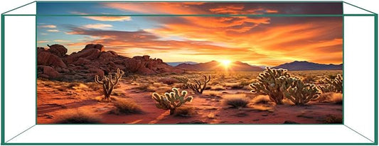 Aquarium Background & Terrarium Background – Ultra HD Static Cling, Tape-Free, Desert Sunset Design for Reptile Tank Decorations, Perfect for Bearded Dragon and Leopard Gecko Tanks 23.6 X 70.8 Inches