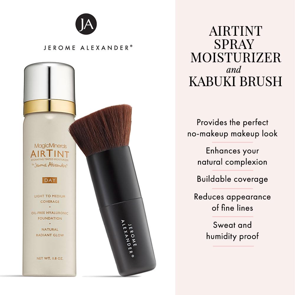 Jerome Alexander MagicMinerals AirTint Tinted Moisturizer AirBrush Spray Light | Tinted Moisturizer Spray with Anti-Aging Ingredients | Warm Medium |2PC