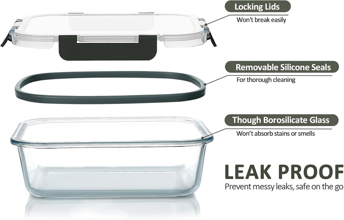 M MCIRCO 24-Piece Glass Food Storage Containers with Upgraded Snap Locking Lids,Glass Meal Prep Containers Set - Airtight Lunch Containers, Microwave, Oven, Freezer and Dishwasher