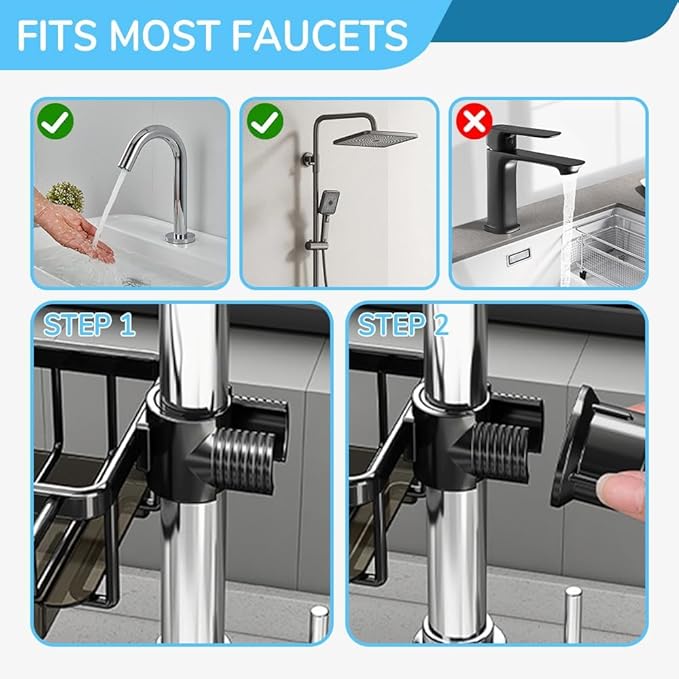 BusyLive Kitchen Sink Faucet Organizer,2024 New Sink Drain Rack Sponge Storage, Adjustable Detachable Sponge Holder for Kitchen Faucet, Sink Drain Holder for Soap, Shampoo, Shower Shelf (Right)