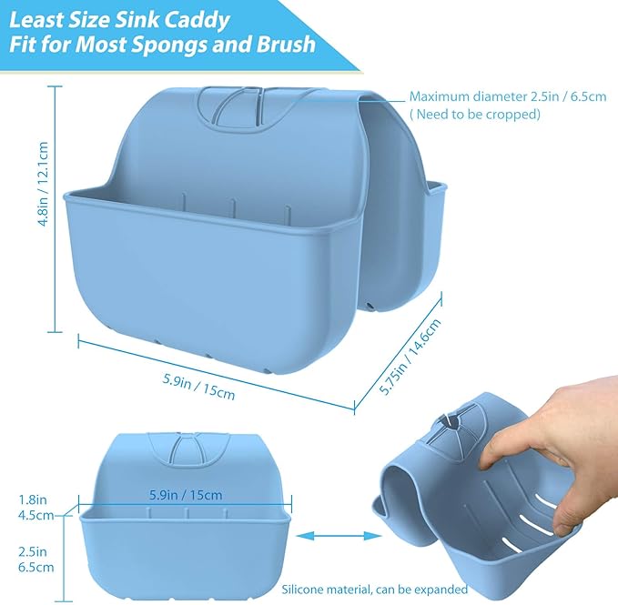 Sponge Holder for Kitchen Sink, Silicone Sink Saddle Caddy Organizer Rack, Sponges Holder Over Faucet, Hanging Kitchen Organizer Accessories Rack Basket Light Blue
