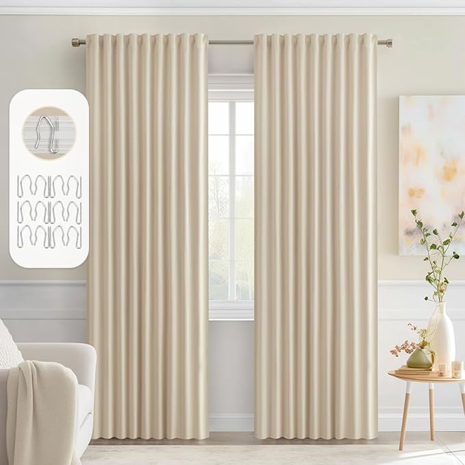 MIULEE Back Tab Cream Beige Curtains 84 Inch Length 2 Panels Set