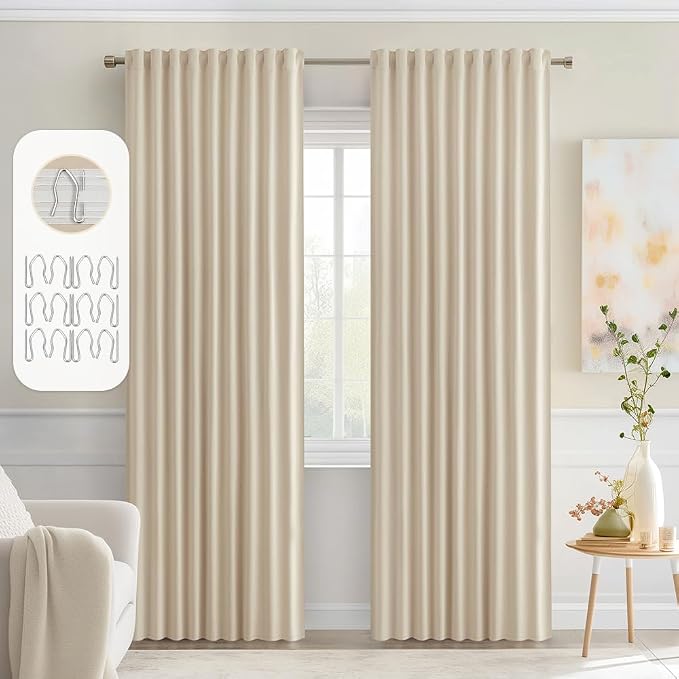 MIULEE Cream Beige Back Tab Light Blocking Curtains 72 Inch Length 2 Panels Set