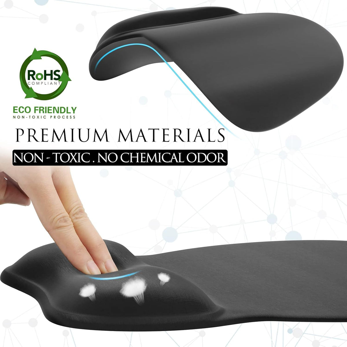 MROCO Ergonomic Mouse Pad with Gel Wrist Rest, Comfortable Mousepad with Smooth Wrist Support Surface and Non-Slip PU Base for Pain Relief, Computer, Laptop, Office & Home, 9.4 x 8.1 in, Black Color